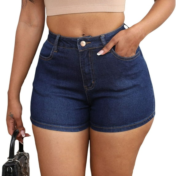 jinghuiyue Women’s Casual High Waisted Denim Shorts Stretchy Frayed Raw Hem Ripped Jeans Shorts S