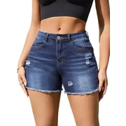 jinghuiyue Women s Casual High Waisted Denim Shorts Stretchy Frayed Raw Hem Ripped Jeans Shorts XL