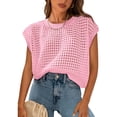 thumbnail image 1 of jinghuiyue Women's Crewneck Sweater Vest Hollow Out Cap Short Sleeve Knit Crochet Shirts Beach Cover Up Summer Pullover Tops S, 1 of 7