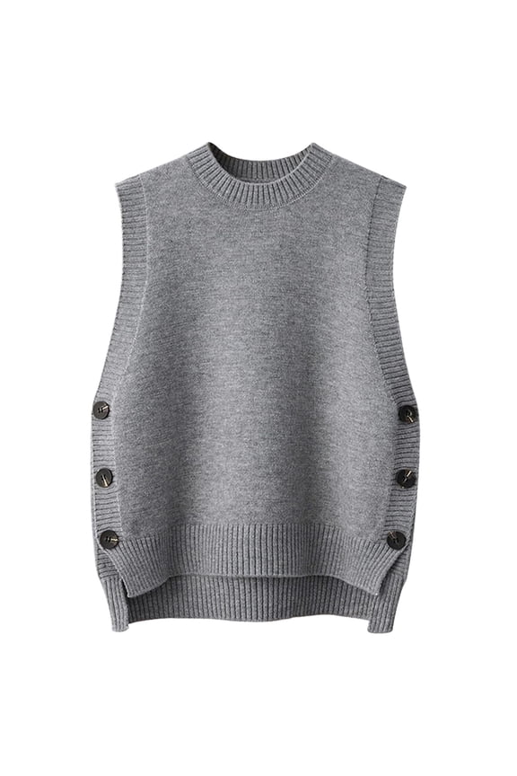 Women's Sleeveless Sweater Vest Casual Crew Neck Ribbed Knit Pullover Tops Loose Fit Spring Fall Clothes L