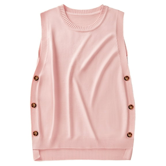 jinghuiyue Women's Sleeveless Sweater Vest Casual Crew Neck Ribbed Knit Pullover Tops Loose Fit Spring Fall Clothes L