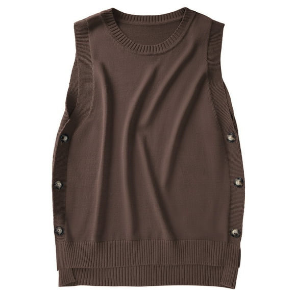 jinghuiyue Women's Sleeveless Sweater Vest Casual Crew Neck Ribbed Knit Pullover Tops Loose Fit Spring Fall Clothes L