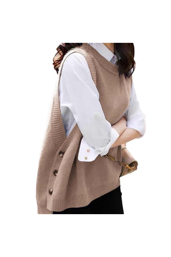 Women's Sleeveless Sweater Vest Casual Crew Neck Ribbed Knit Pullover Tops Loose Fit Spring Fall Clothes XL