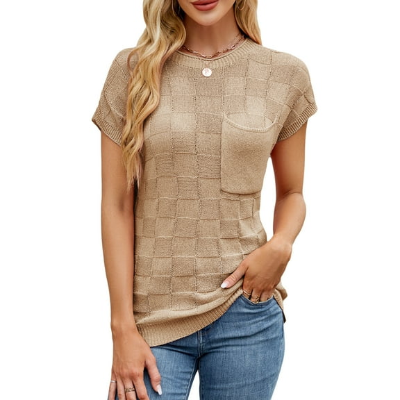 jinghuiyue Women’s Sweater Vest Summer Checkered Knit Tank Tops Casual Sleeveless Crewneck Pullover Sweaters L