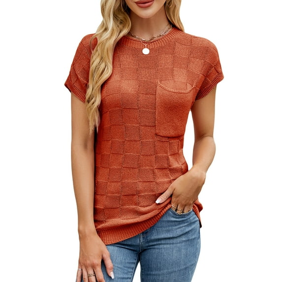 jinghuiyue Women’s Sweater Vest Summer Checkered Knit Tank Tops Casual Sleeveless Crewneck Pullover Sweaters XL