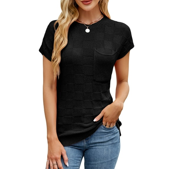 jinghuiyue Women’s Sweater Vest Summer Checkered Knit Tank Tops Casual Sleeveless Crewneck Pullover Sweaters XL