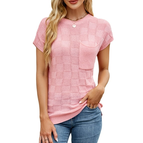 jinghuiyue Women’s Sweater Vest Summer Checkered Knit Tank Tops Casual Sleeveless Crewneck Pullover Sweaters XL