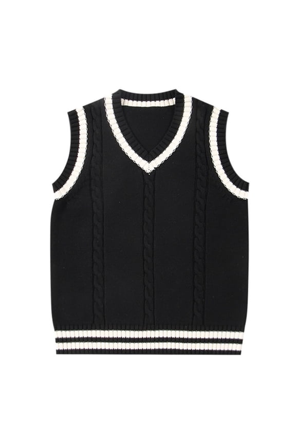 Women’s Sweater Vest V Neck Sleeveless Knit School Uniform Basic Casual Preppy Style Ribbed Pullover Tops S