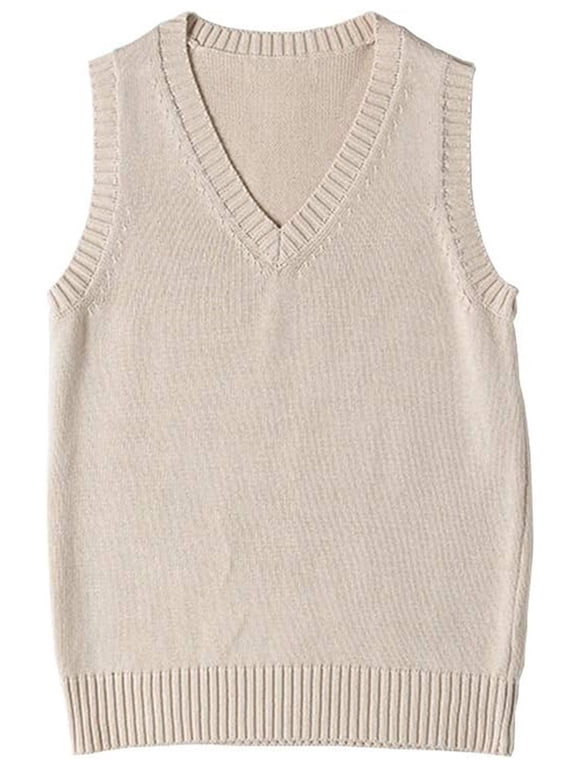 Women’s V Neck Sweater Vest School Uniform Solid Color Sleeveless Knit Sweaters Pullover Tank Tops XL