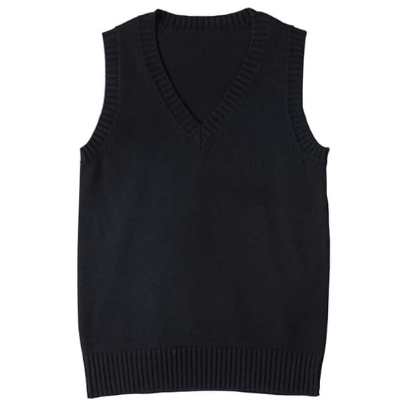 jinghuiyue Women’s V Neck Sweater Vest School Uniform Solid Color Sleeveless Knit Sweaters Pullover Tank Tops L