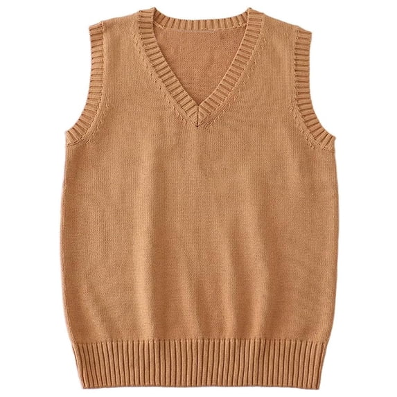 jinghuiyue Women’s V Neck Sweater Vest School Uniform Solid Color Sleeveless Knit Sweaters Pullover Tank Tops M