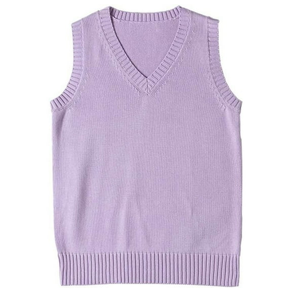 jinghuiyue Women’s V Neck Sweater Vest School Uniform Solid Color Sleeveless Knit Sweaters Pullover Tank Tops M