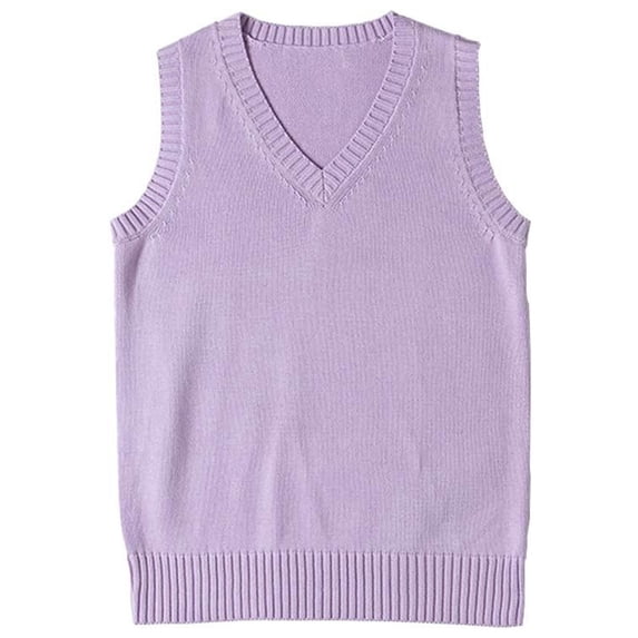 jinghuiyue Women’s V Neck Sweater Vest School Uniform Solid Color Sleeveless Knit Sweaters Pullover Tank Tops L