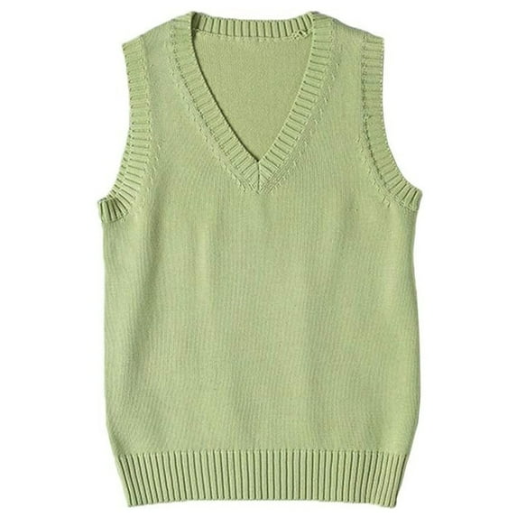 jinghuiyue Women’s V Neck Sweater Vest School Uniform Solid Color Sleeveless Knit Sweaters Pullover Tank Tops M