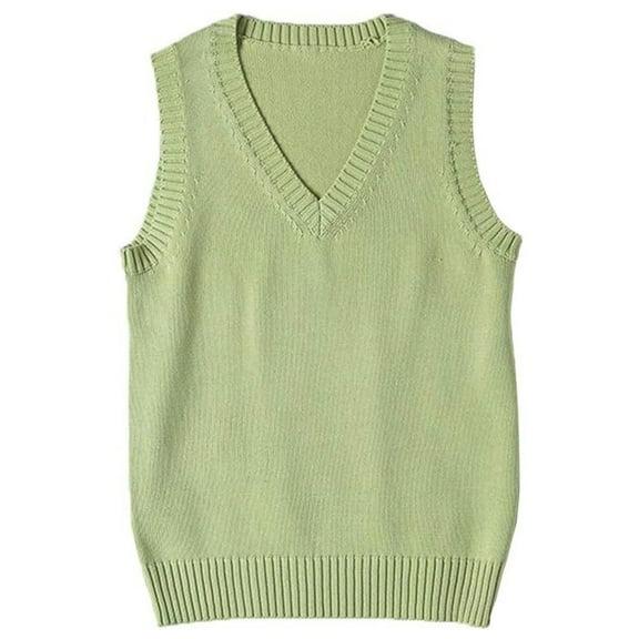jinghuiyue Women’s V Neck Sweater Vest School Uniform Solid Color Sleeveless Knit Sweaters Pullover Tank Tops S