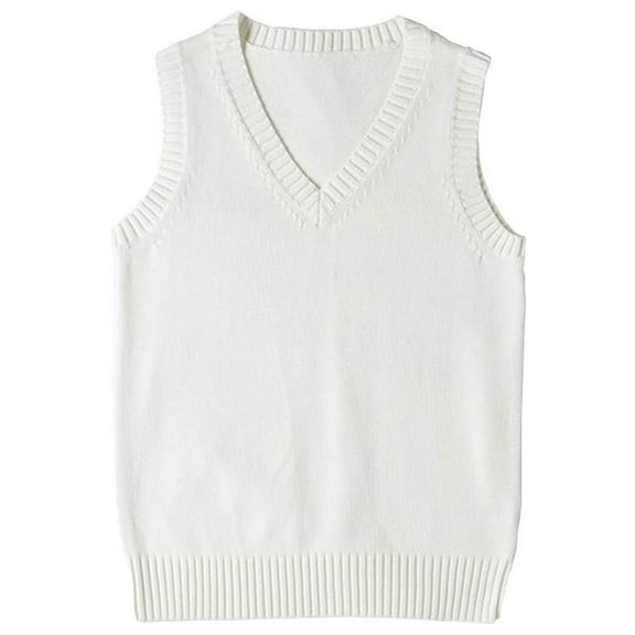 jinghuiyue Women’s V Neck Sweater Vest School Uniform Solid Color Sleeveless Knit Sweaters Pullover Tank Tops XL