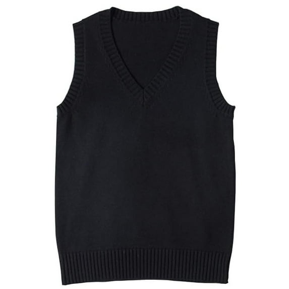 jinghuiyue Women’s V Neck Sweater Vest School Uniform Solid Color Sleeveless Knit Sweaters Pullover Tank Tops L