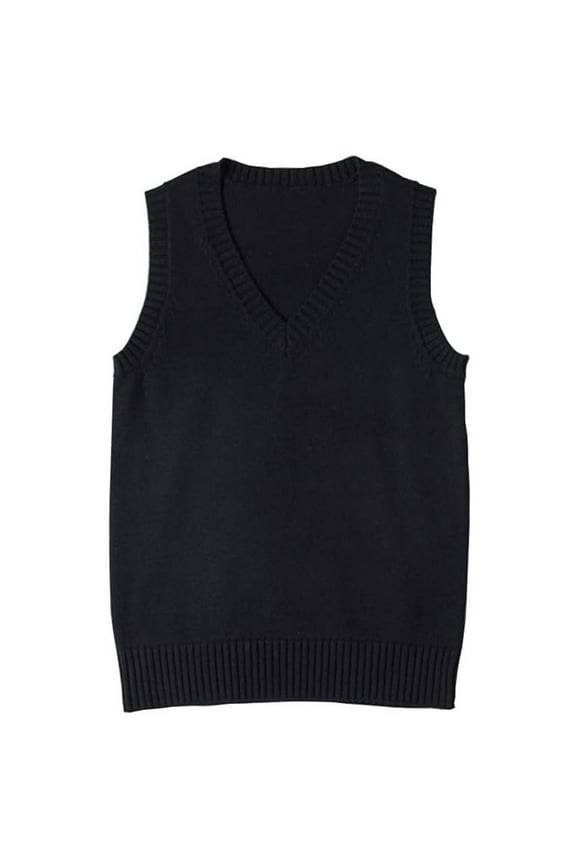 Women’s V Neck Sweater Vest School Uniform Solid Color Sleeveless Knit Sweaters Pullover Tank Tops S