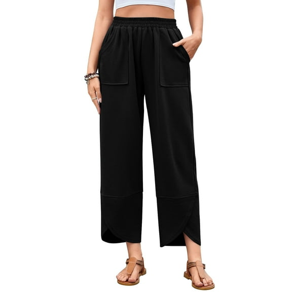 jinghuiyue Womens Baggy Wide Leg Pants Casual Loose Elastic High Waisted Palazzo Harem Pants with Pockets L