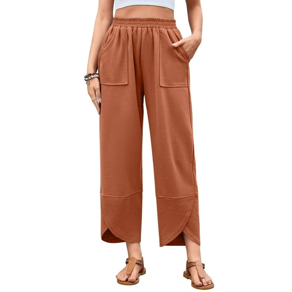 jinghuiyue Womens Baggy Wide Leg Pants Casual Loose Elastic High Waisted Palazzo Harem Pants with Pockets L