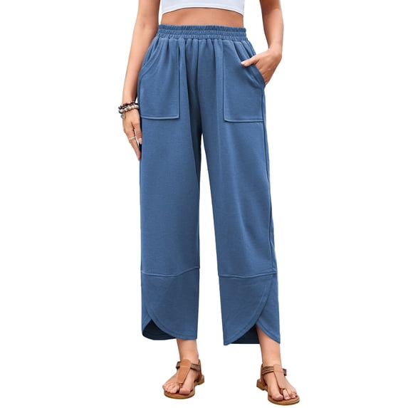 jinghuiyue Womens Baggy Wide Leg Pants Casual Loose Elastic High Waisted Palazzo Harem Pants with Pockets XL