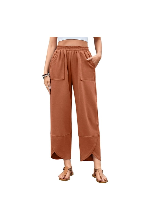 Womens Baggy Wide Leg Pants Casual Loose Elastic High Waisted Palazzo Harem Pants with Pockets XL