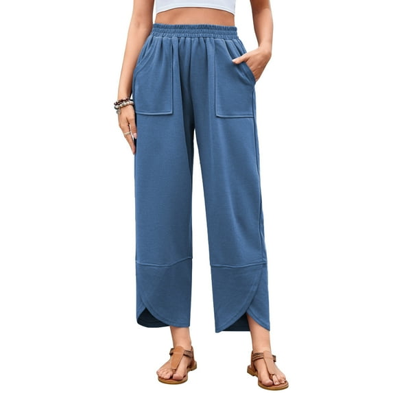 jinghuiyue Womens Baggy Wide Leg Pants Casual Loose Elastic High Waisted Palazzo Harem Pants with Pockets XXL
