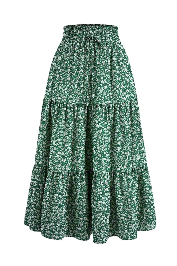 Womens Boho Floral Midi Skirt Elastic High Waist A Line Flowy Swing Casual Beach Skirts L