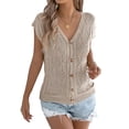 thumbnail image 1 of jinghuiyue Womens Button Down Sweater Vest Cap Short Sleeve Lightweight Cardigan Cable Knit Tops M, 1 of 7
