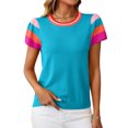 thumbnail image 1 of jinghuiyue Womens Cap Sleeve Tops Spring Summer Crew Neck Color Block Casual Knit T Shirts Lightweight Trendy Pullover Sweater Top L, 1 of 7