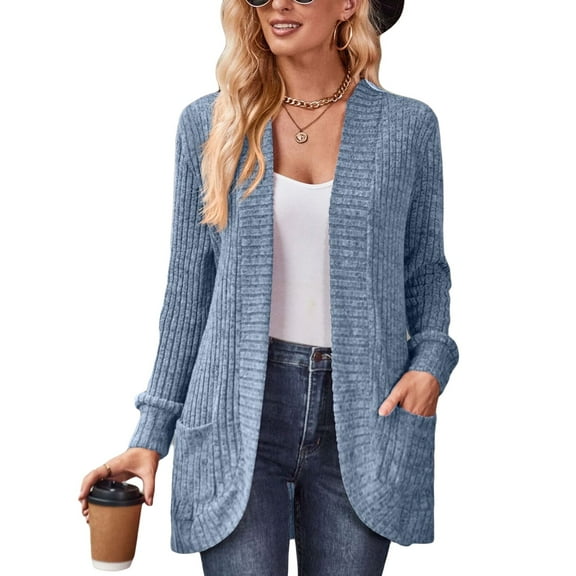 jinghuiyue Womens Cardigan Sweater Long Sleeve Open Front Knit Cardigans Coat Fashion Lightweight Soft Outerwear with Pockets XL