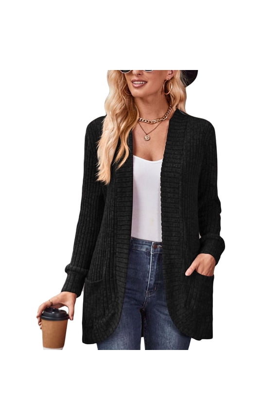 Womens Cardigan Sweater Long Sleeve Open Front Knit Cardigans Coat Fashion Lightweight Soft Outerwear with Pockets XL
