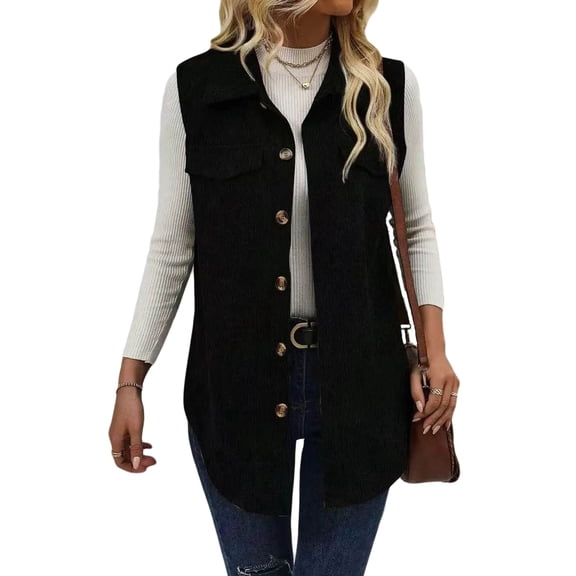 jinghuiyue Womens Corduroy Vests Button Down Sleeveless Collared Casual Dressy Office Outerwear Waistcoat S