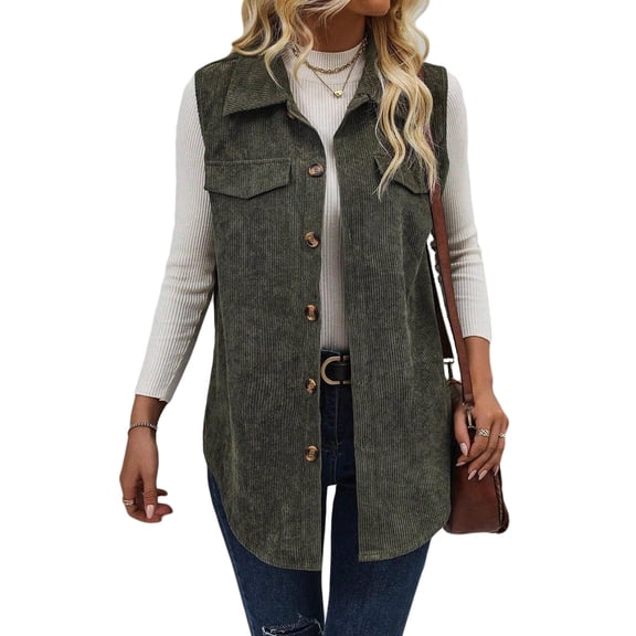 jinghuiyue Womens Corduroy Vests Button Down Sleeveless Collared Casual Dressy Office Outerwear Waistcoat S