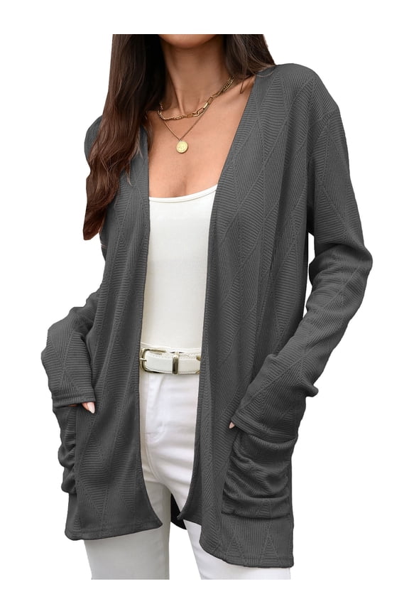 Womens Lightweight Cardigans Casual Open Front Long Sleeve Knit Long Cardigan Sweaters with Pockets M