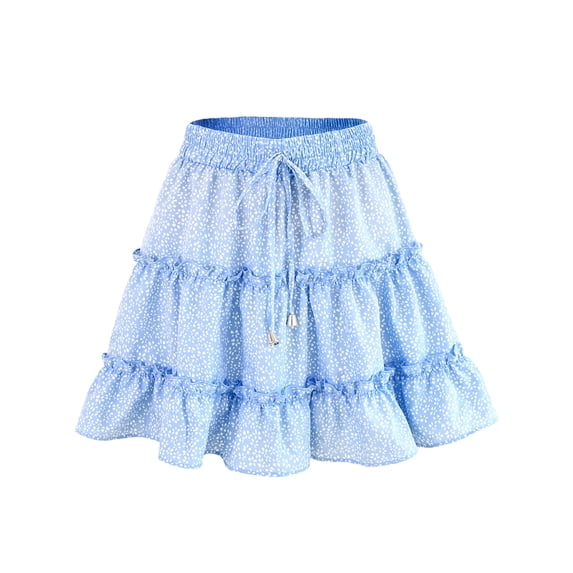 jinghuiyue Womens Ruffle Mini Skirt High Waisted Floral Print A-Line Casual Flowy Tiered Summer Skirts S