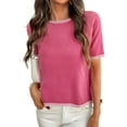 thumbnail image 1 of jinghuiyue Womens Short Sleeve Sweaters Tops Knit Crewneck Lightweight Summer Cropped T Shirts Casual Color Block Tees M, 1 of 6