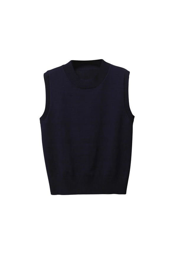 Womens Sleeveless Sweater Vest Crew Neck Pullover Vests Business Office Ribbed Knitwear Uniform Tops L