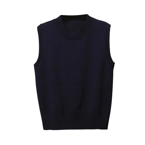 jinghuiyue Womens Sleeveless Sweater Vest Crew Neck Pullover Vests Business Office Ribbed Knitwear Uniform Tops L