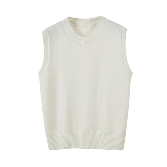 jinghuiyue Womens Sleeveless Sweater Vest Crew Neck Pullover Vests Business Office Ribbed Knitwear Uniform Tops L