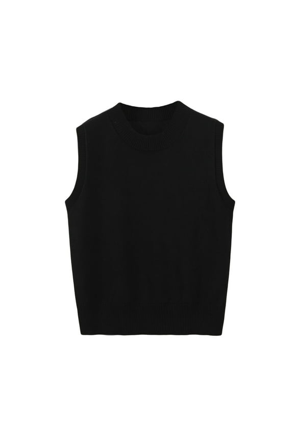 Womens Sleeveless Sweater Vest Crew Neck Pullover Vests Business Office Ribbed Knitwear Uniform Tops M