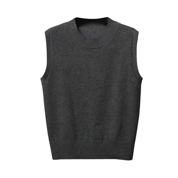 jinghuiyue Womens Sleeveless Sweater Vest Crew Neck Pullover Vests Business Office Ribbed Knitwear Uniform Tops XS