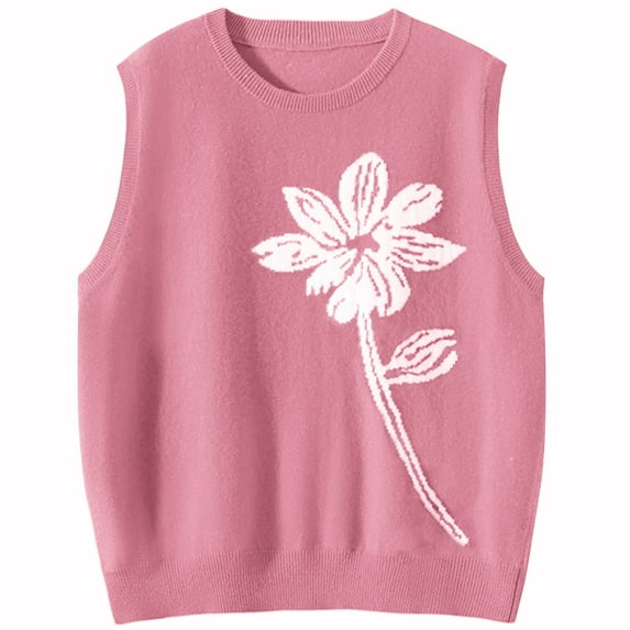 jinghuiyue Womens Sleeveless Sweater Vest Floral Casual Knit Tank Tops Loose Fit Crew Neck Shirts Pullover