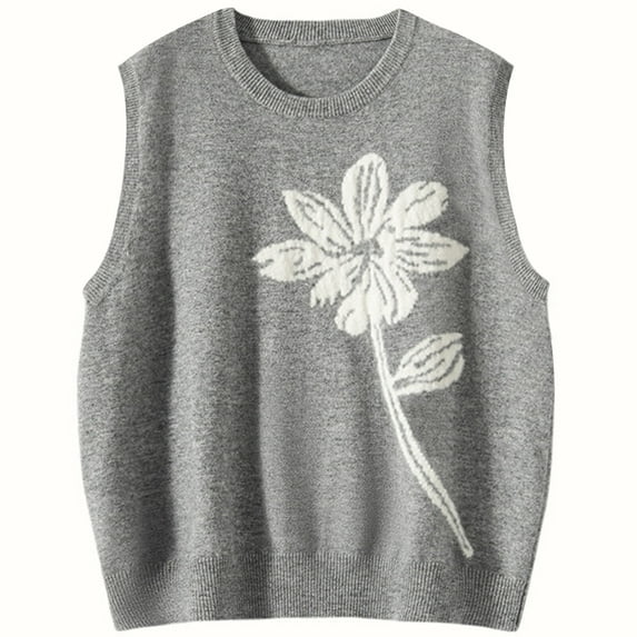jinghuiyue Womens Sleeveless Sweater Vest Floral Casual Knit Tank Tops Loose Fit Crew Neck Shirts Pullover