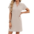 thumbnail image 1 of jinghuiyue Womens Summer Casual Dress Collared V Neck Short Sleeve Waffle Knit Stretch Mini T Shirt Dresses L, 1 of 7