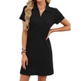 thumbnail image 1 of jinghuiyue Womens Summer Casual Dress Collared V Neck Short Sleeve Waffle Knit Stretch Mini T Shirt Dresses S, 1 of 7