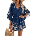 thumbnail image 1 of jinghuiyue Womens Summer Casual Dress V Neck Kimono Sleeve Tropical Print Mini Dresses Beach Vacation Clothes L, 1 of 7