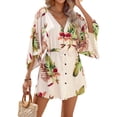 thumbnail image 1 of jinghuiyue Womens Summer Casual Dress V Neck Kimono Sleeve Tropical Print Mini Dresses Beach Vacation Clothes M, 1 of 7