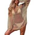 thumbnail image 1 of jinghuiyue Womens Summer Crochet Swimsuit Coverup Boat Neck Hollow Out Knit Sweater Tops Beach Vacation Clothes XXL, 1 of 7