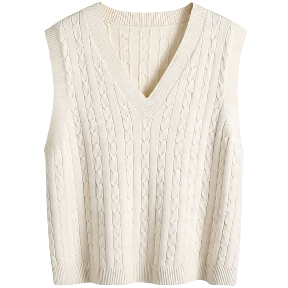 jinghuiyue Womens Sweater Vest V Neck Cable Knit Pullover Solid Color Sleeveless Ribbed Sweater Tops L
